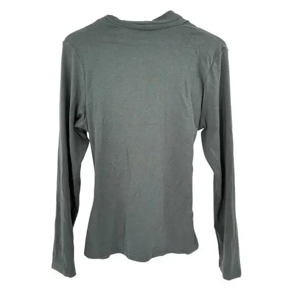 OGL Top Size M NEW Forest Night Blue Surplice Long Sleeve Top V Neck Stretch - Picture 8 of 12